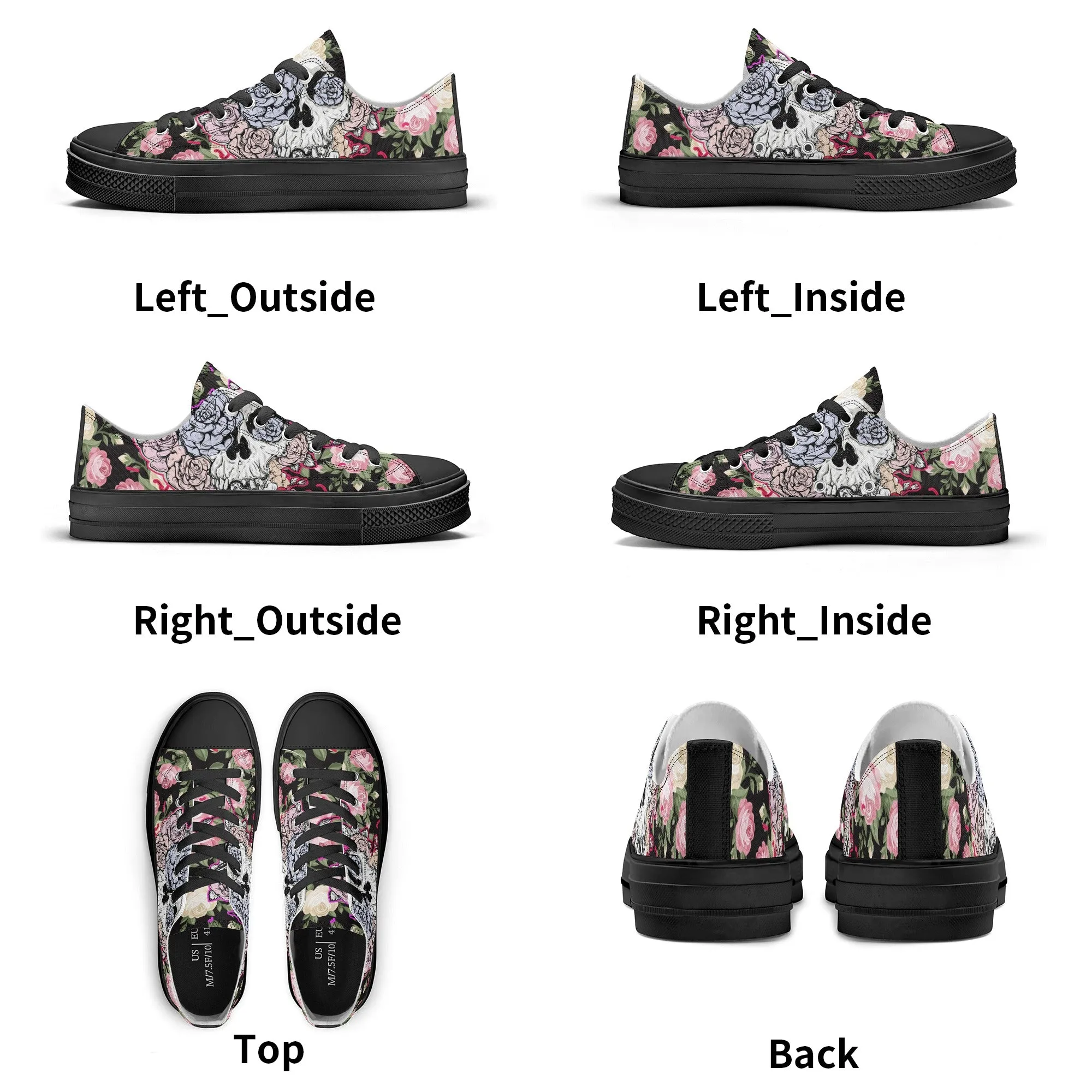 Skull & Roses Pattern - Mens Classic Low Top Canvas Shoes for Footwear Lovers