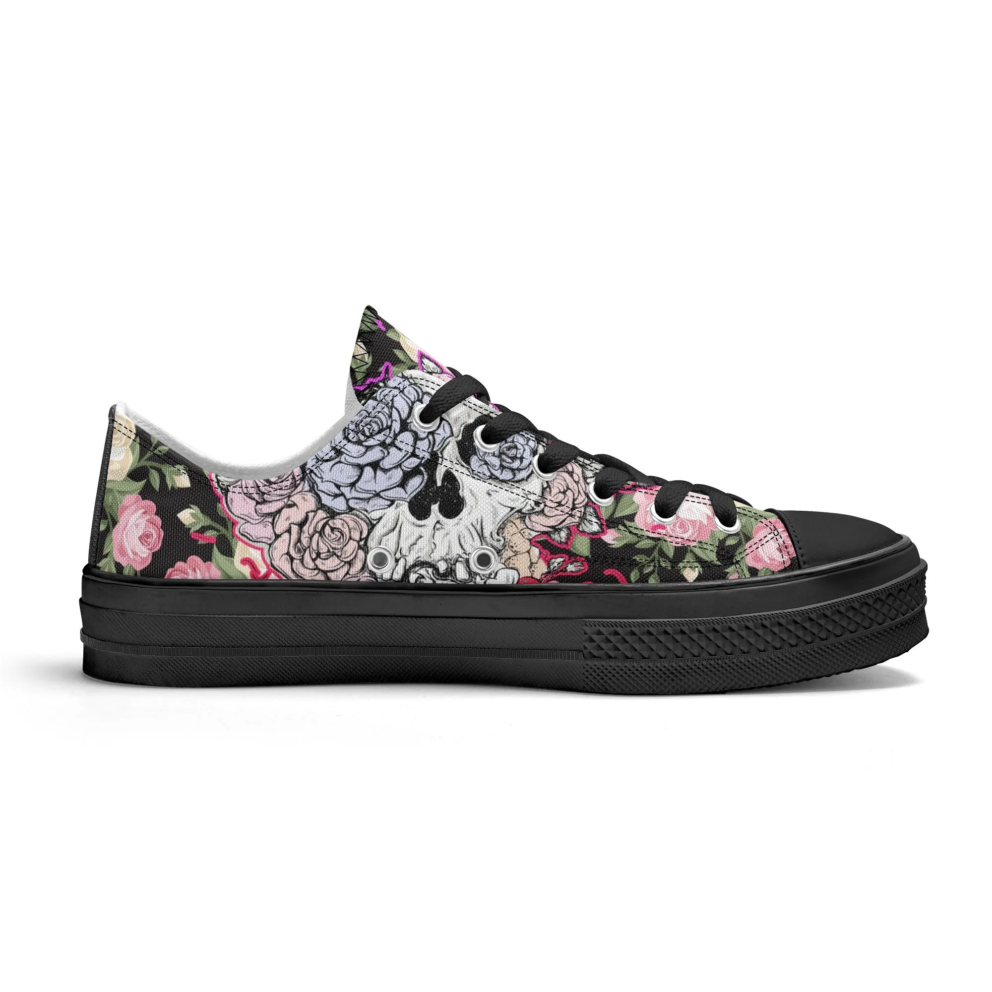 Skull & Roses Pattern - Mens Classic Low Top Canvas Shoes for Footwear Lovers