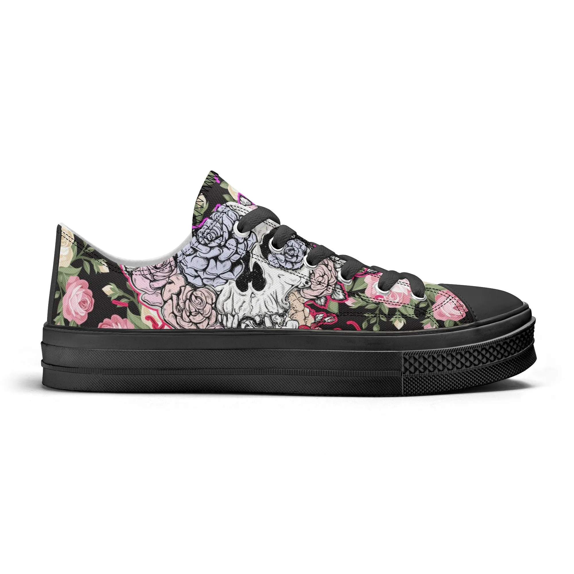 Skull & Roses Pattern - Mens Classic Low Top Canvas Shoes for Footwear Lovers