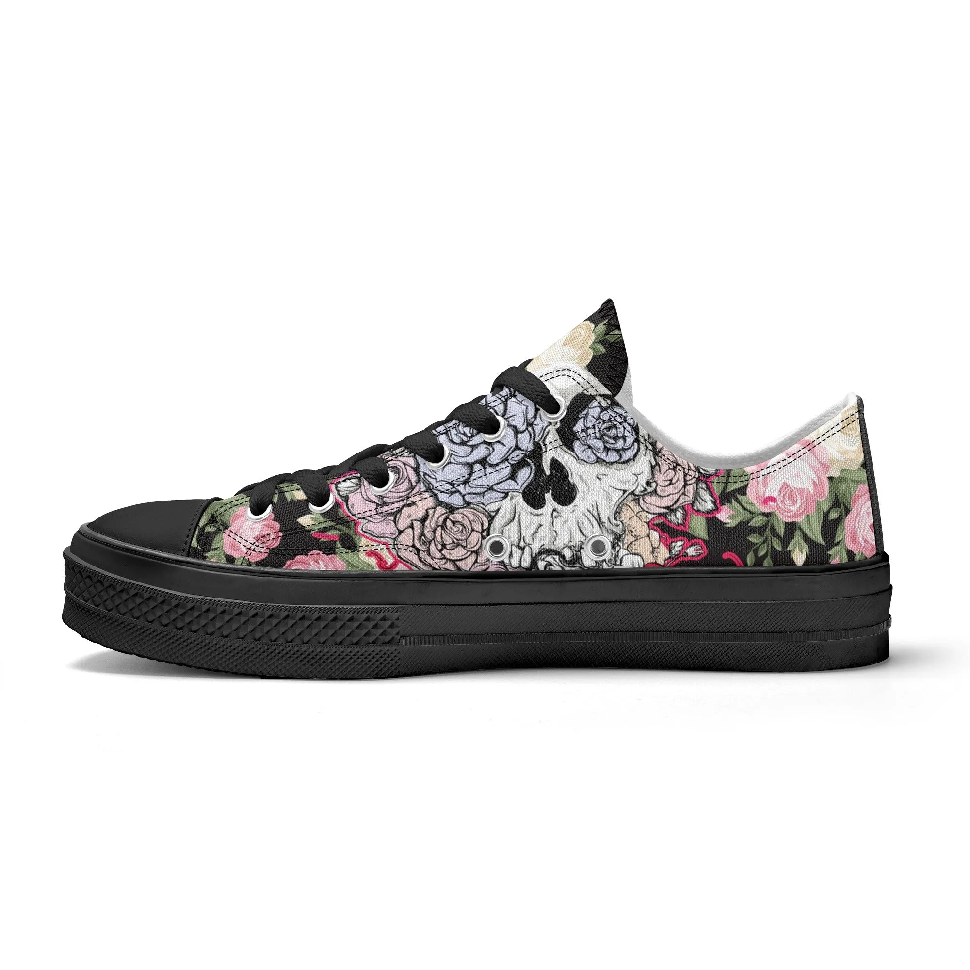 Skull & Roses Pattern - Mens Classic Low Top Canvas Shoes for Footwear Lovers