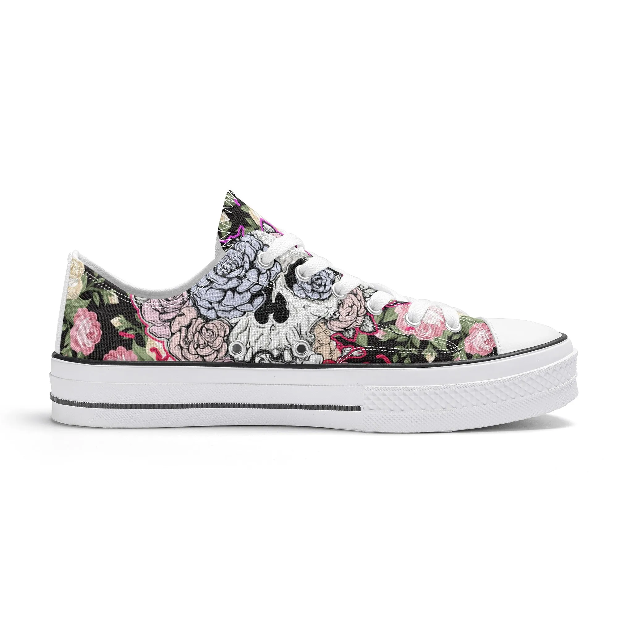 Skull & Roses Pattern - Mens Classic Low Top Canvas Shoes for Footwear Lovers