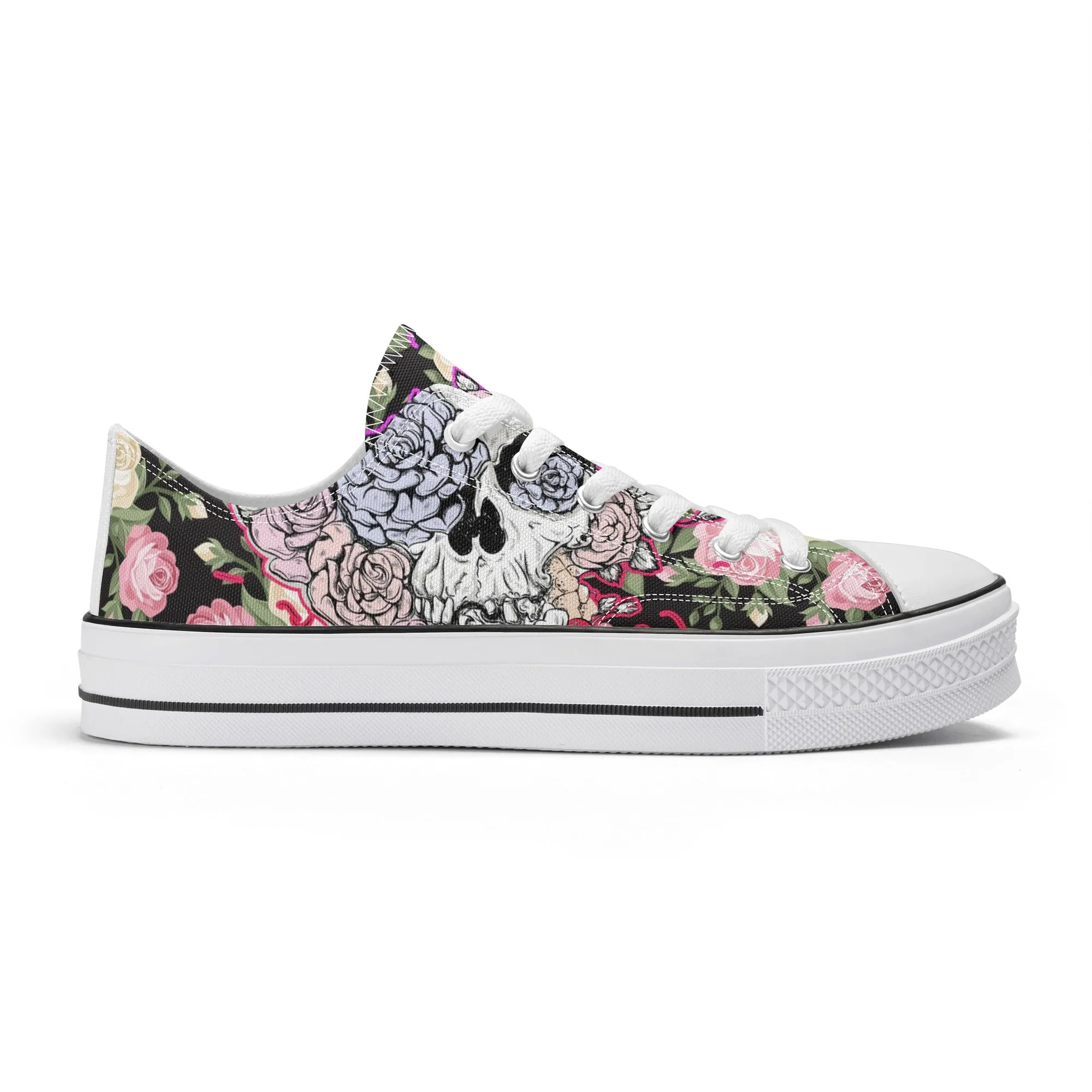 Skull & Roses Pattern - Mens Classic Low Top Canvas Shoes for Footwear Lovers