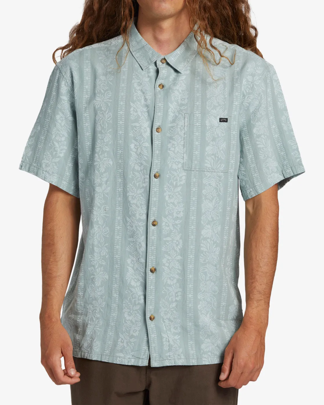 Sundays Jacquard Short Sleeve Shirt - Blue Suede