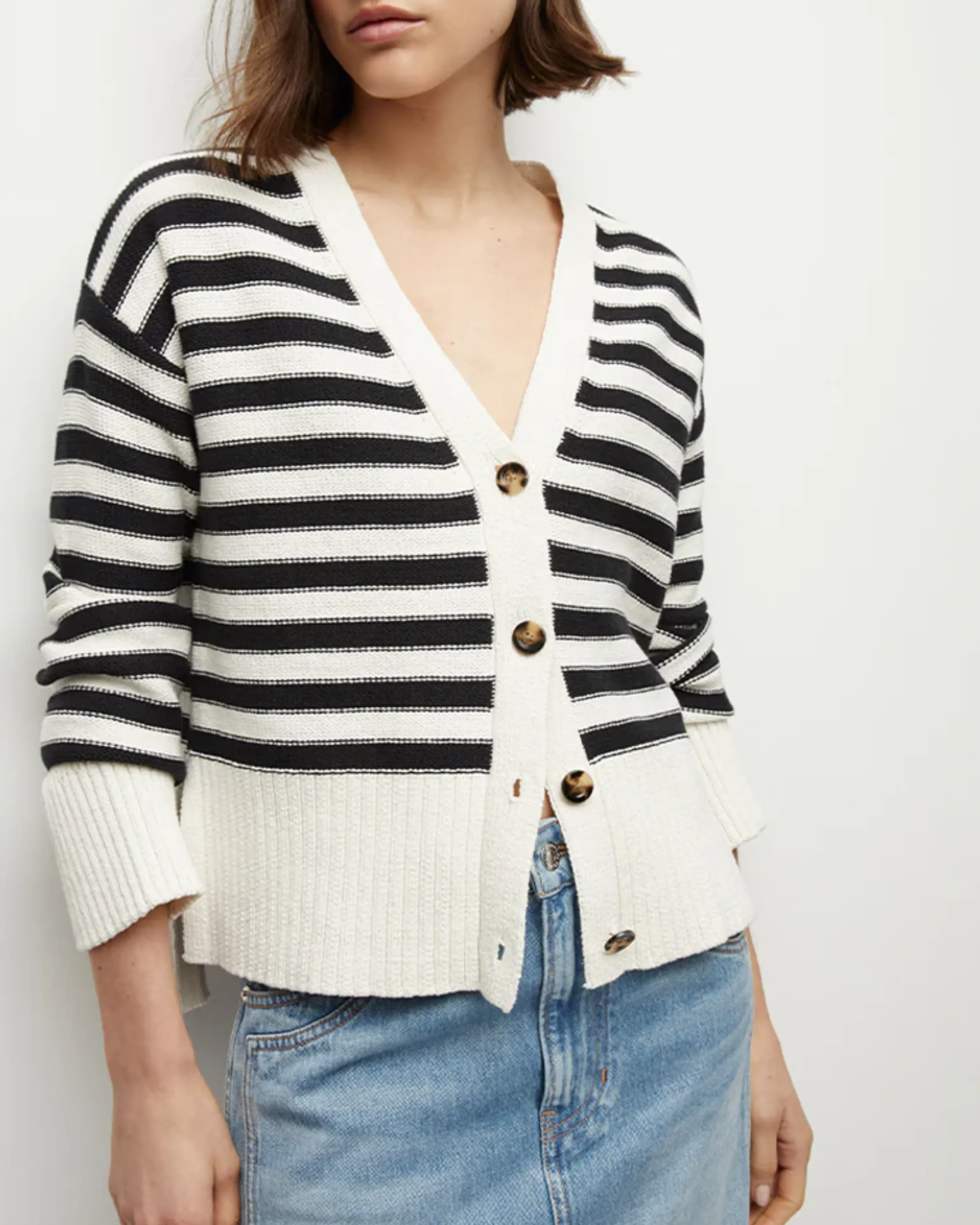 Veronica Beard Saylor Cardigan in Off White Black