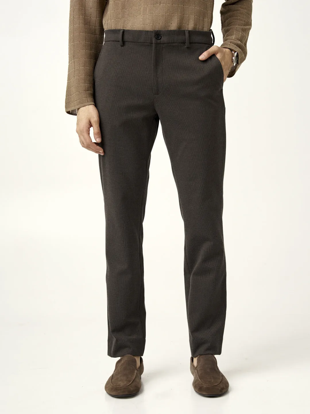 Walnut Brown Houndstooth Power-Stretch Pants