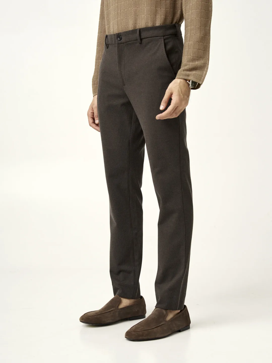 Walnut Brown Houndstooth Power-Stretch Pants