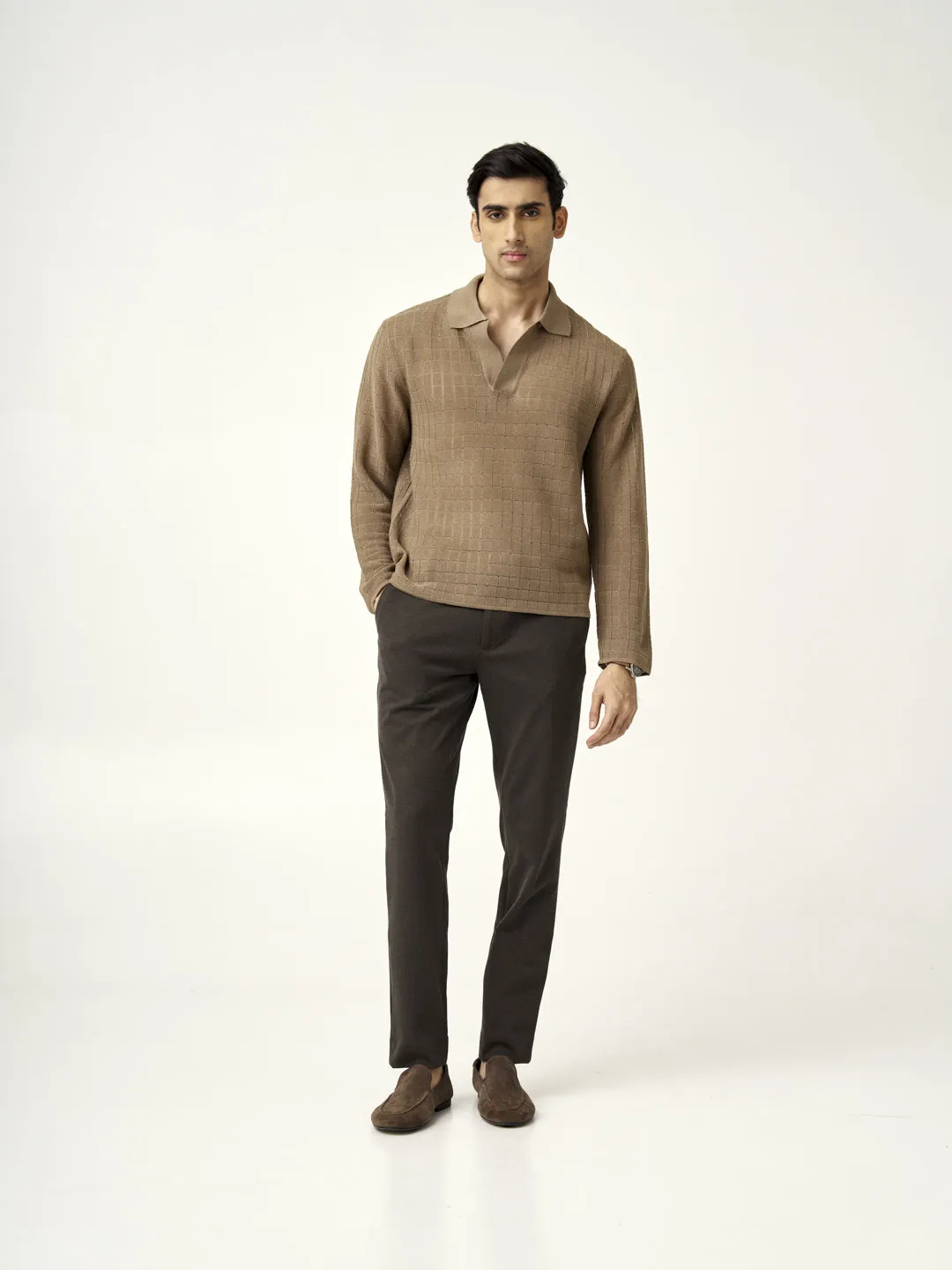 Walnut Brown Houndstooth Power-Stretch Pants