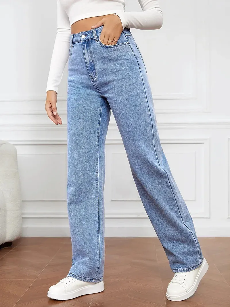 Wepbel Versatile Straight-Leg Denim Trousers