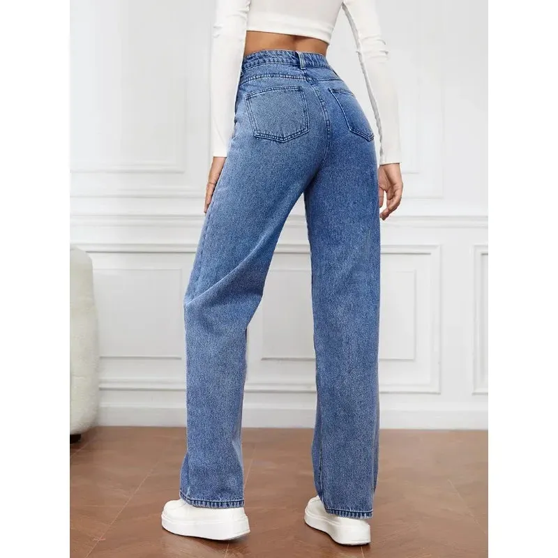 Wepbel Versatile Straight-Leg Denim Trousers