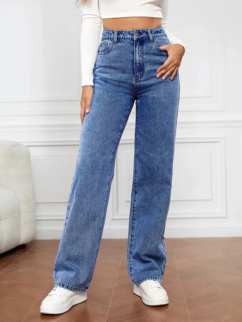 Wepbel Versatile Straight-Leg Denim Trousers