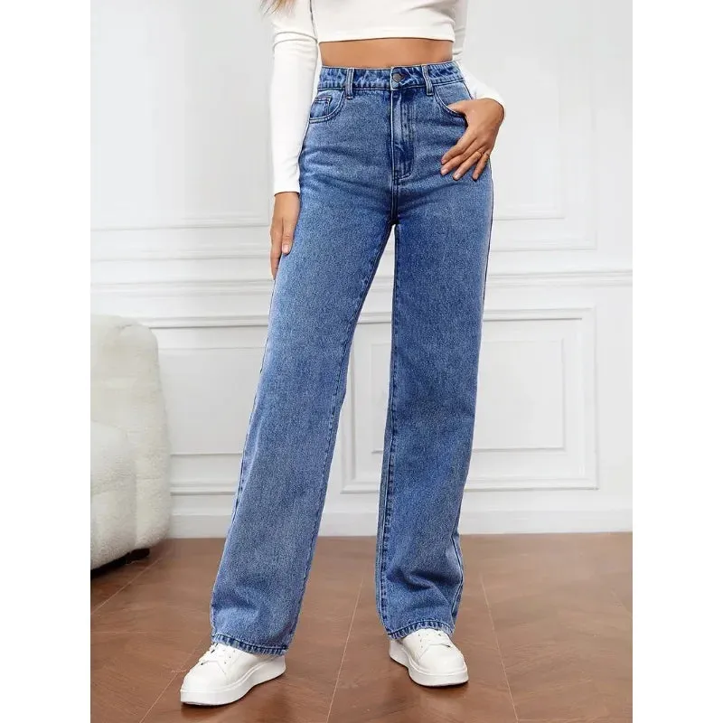 Wepbel Versatile Straight-Leg Denim Trousers