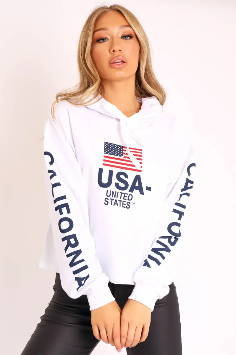 White U.S.A Graphic Printed Hoodie - Jamyla