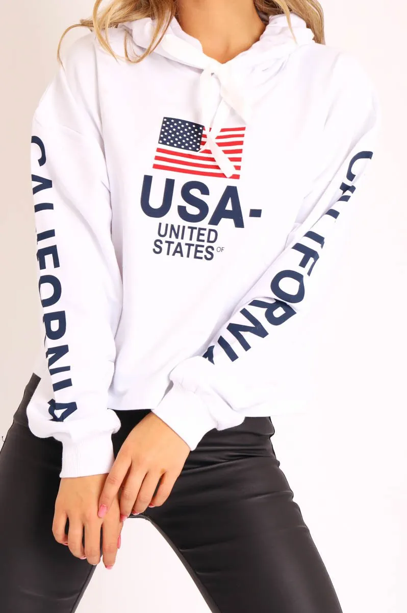 White U.S.A Graphic Printed Hoodie - Jamyla