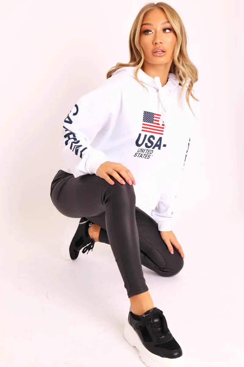 White U.S.A Graphic Printed Hoodie - Jamyla