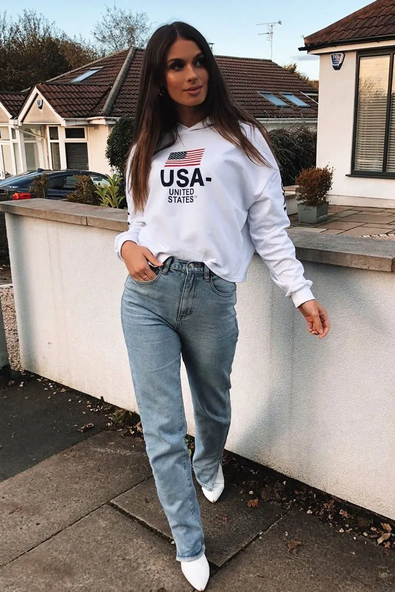 White U.S.A Graphic Printed Hoodie - Jamyla