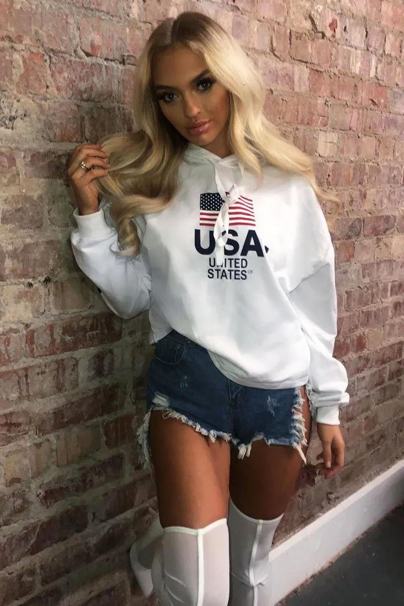 White U.S.A Graphic Printed Hoodie - Jamyla