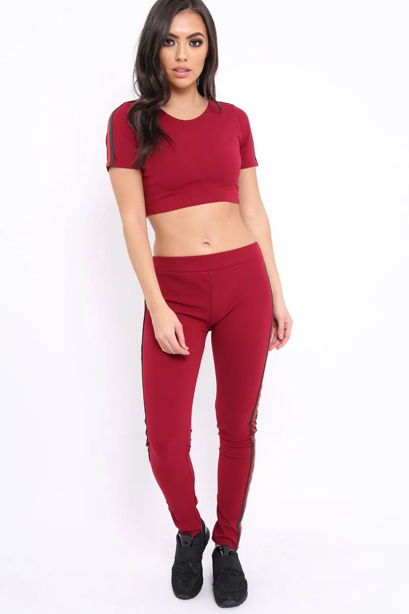 Wine loungewear set with Side Stripe Sports Trim Detail - Lear