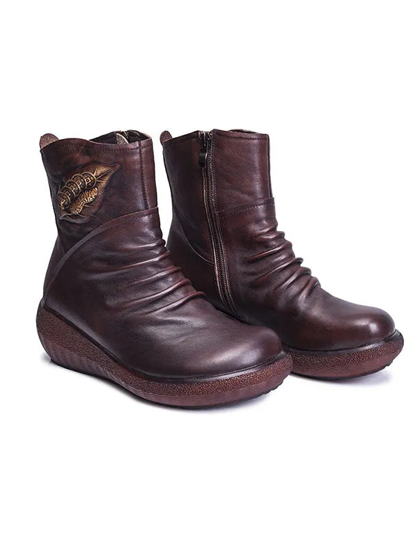 Winter Hand-Colored Leather Retro Boots