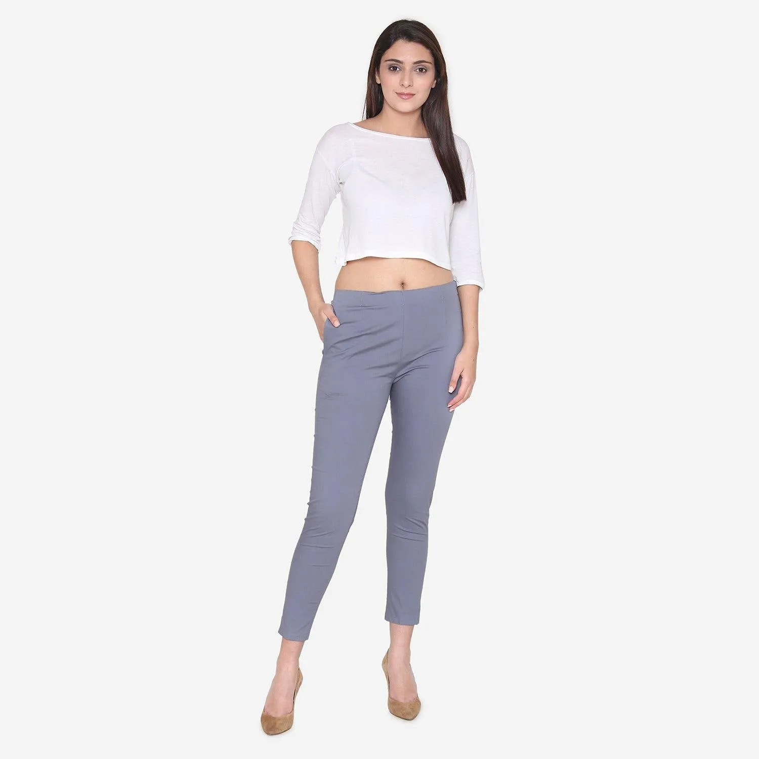 Women's Cotton Formal Trousers - Grey