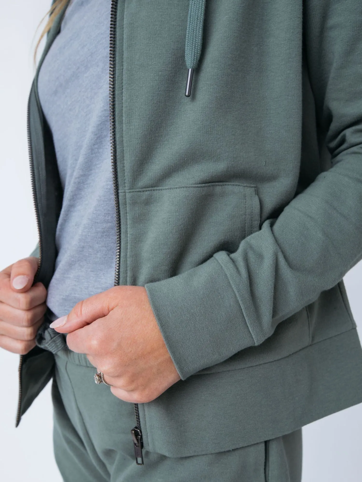 Women's Mercury Green Terry Zip-Up Hoodie