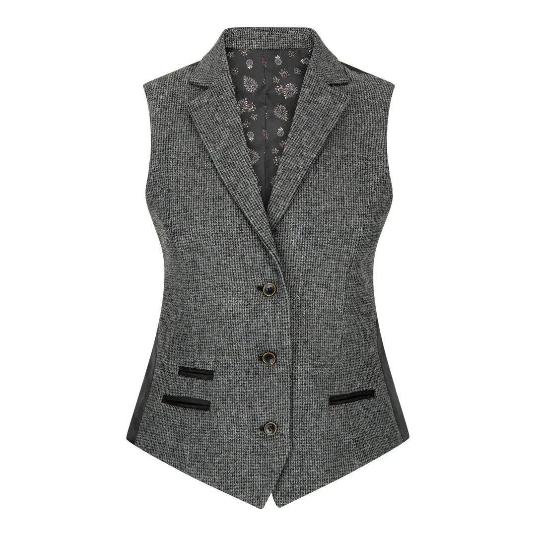 wsn01 - Women Grey Suit Blazer Waistcoat & Trousers in Tweed Herringbone